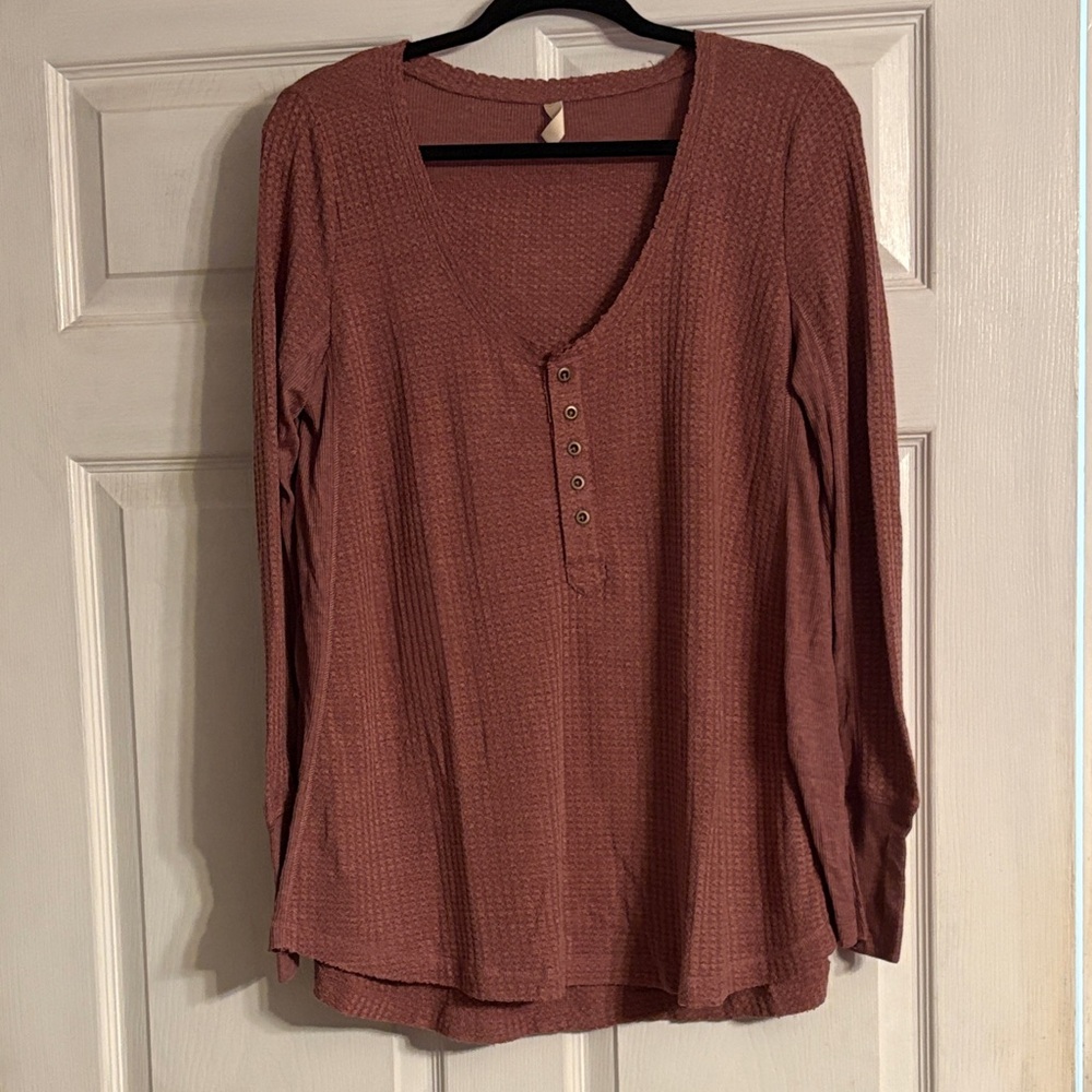 Wishlist Long Sleeve Henley Top - Brick Red